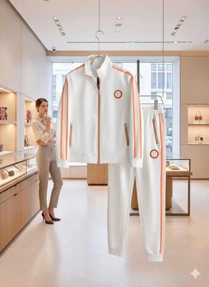 Hermes Embroidered logo White Premium Tracksuit-2