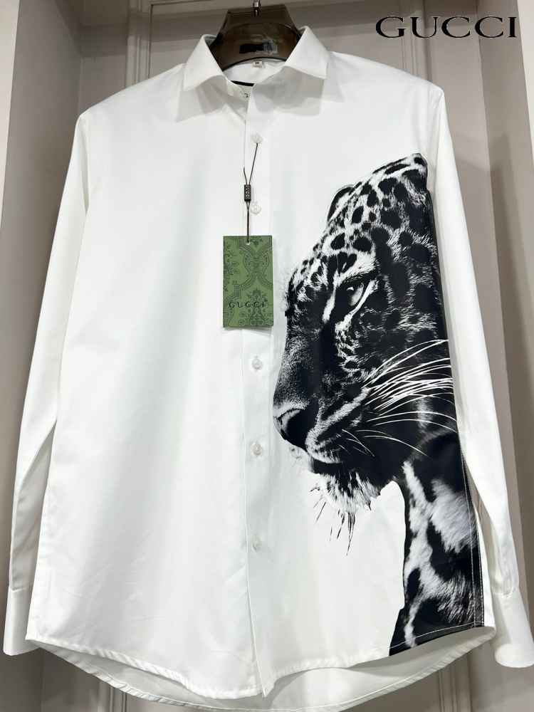 Gucci White Panther Black Cotton Shirt-1