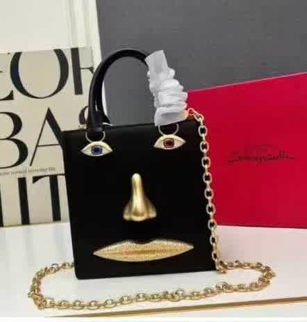 Schiaparelli Anatomy Face Black Mini Top Handbag-thumb-0