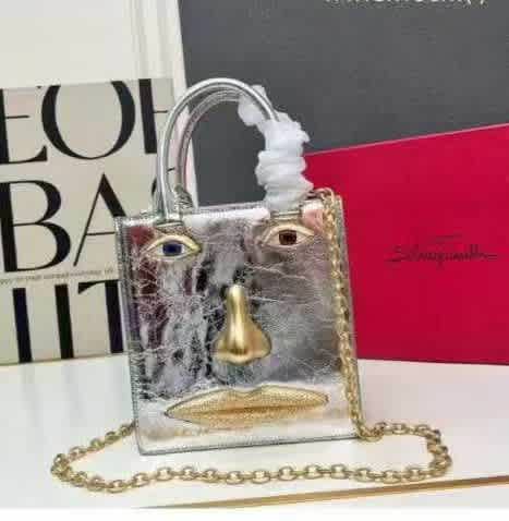 Schiaparelli Anatomy Face Silver Mini Top Handbag-thumb-0