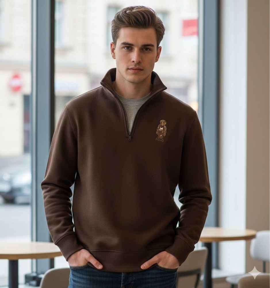 Ralph Lauren Dark Brown Premium Quality Half Zip Sweatshirt-thumb-0