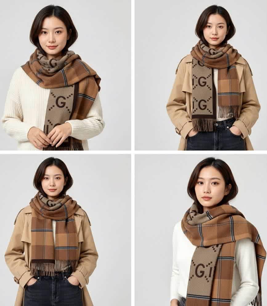Gucci GG Monogram Warm Brown Woolen Stole-thumb-1