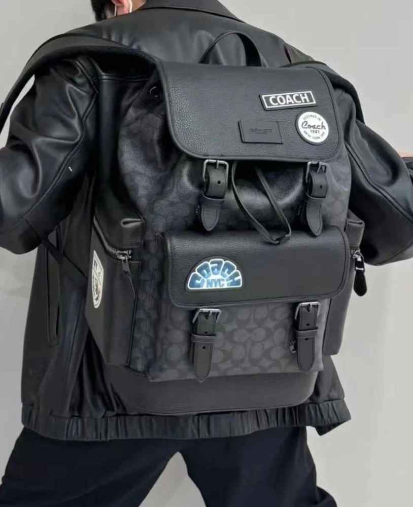 Coach Black Backpack In Signature Canvas-thumb-3