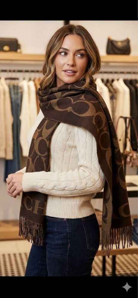 Coach Signature Brown C Border Stole-thumb-0