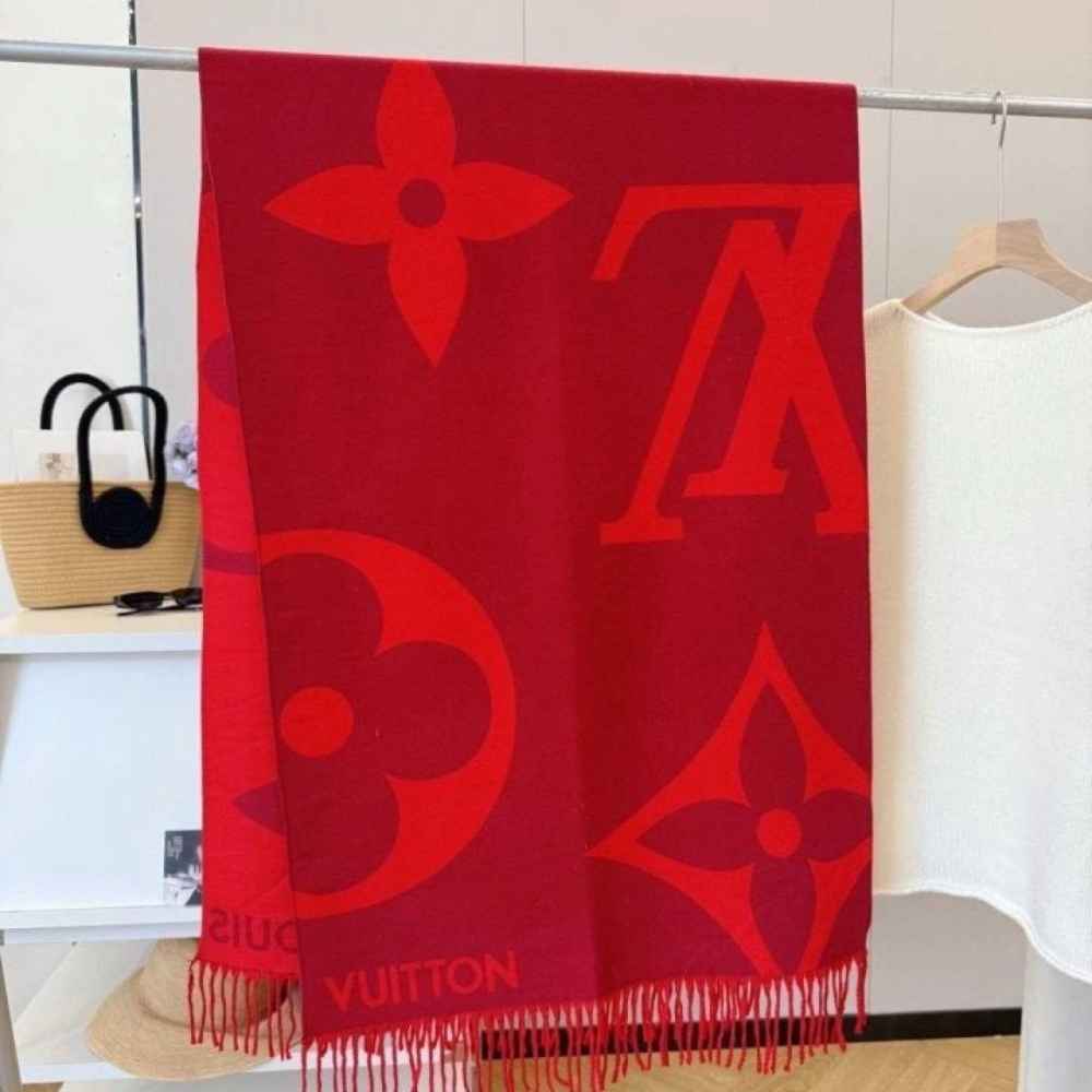 Louis Vuitton Red Cashmere Reversible Stole-thumb-0