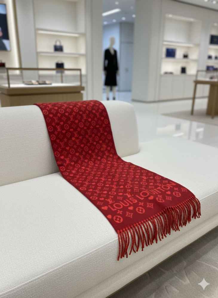 Louis Vuitton Red Cashmere Reversible Muffler-thumb-1