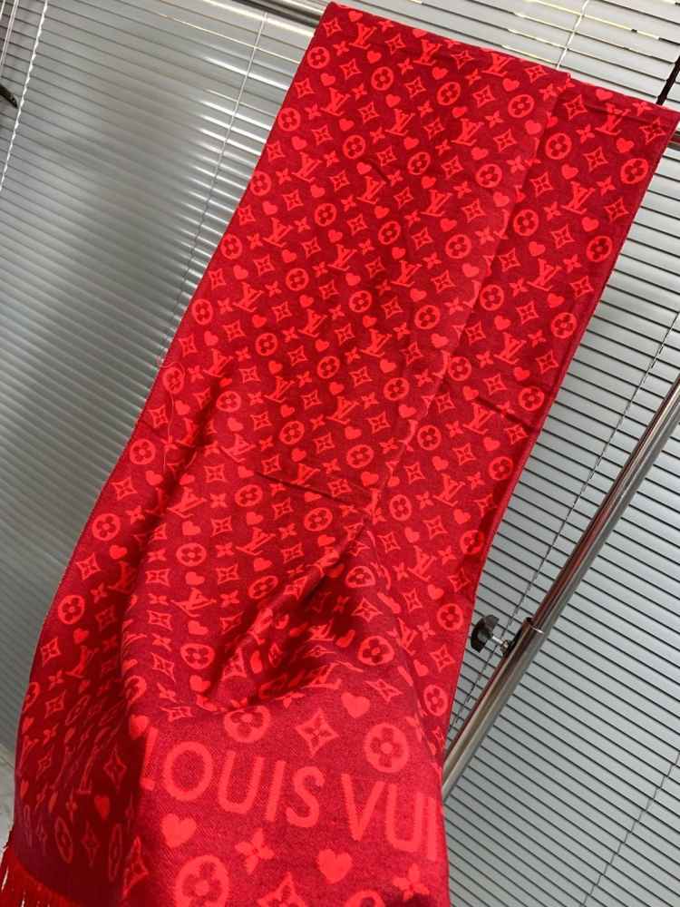Louis Vuitton Red Cashmere Reversible Muffler-thumb-3