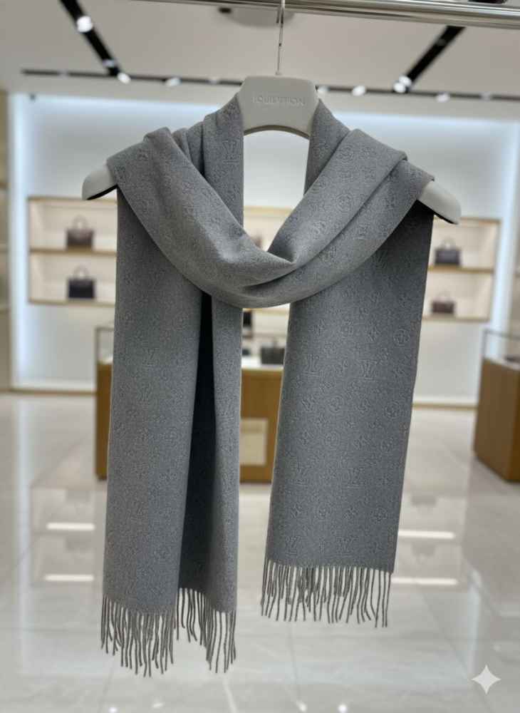 Louis Vuitton Grey Cashmere Reversible Muffler-2