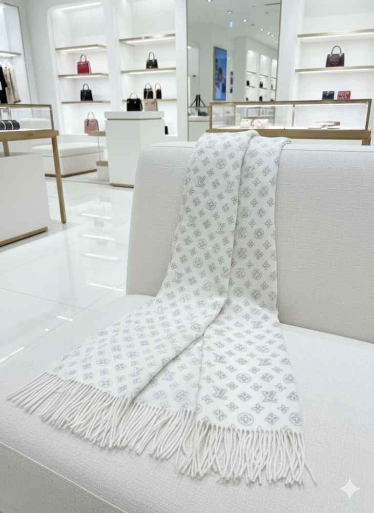 Louis Vuitton White Cashmere Reversible Muffler-2