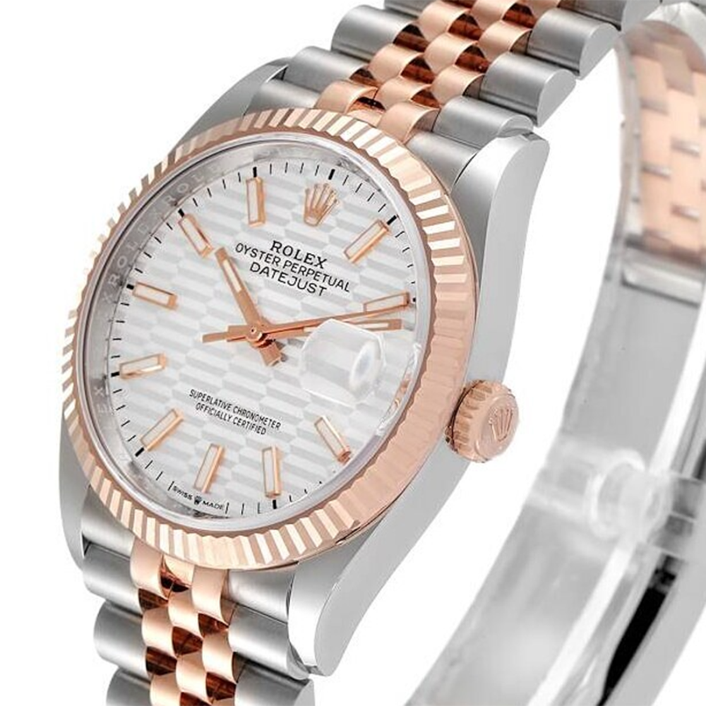 Rolex Datejust Silver Fluted Motif Dial 18ct Everose Gold Watch 126231-0041-3