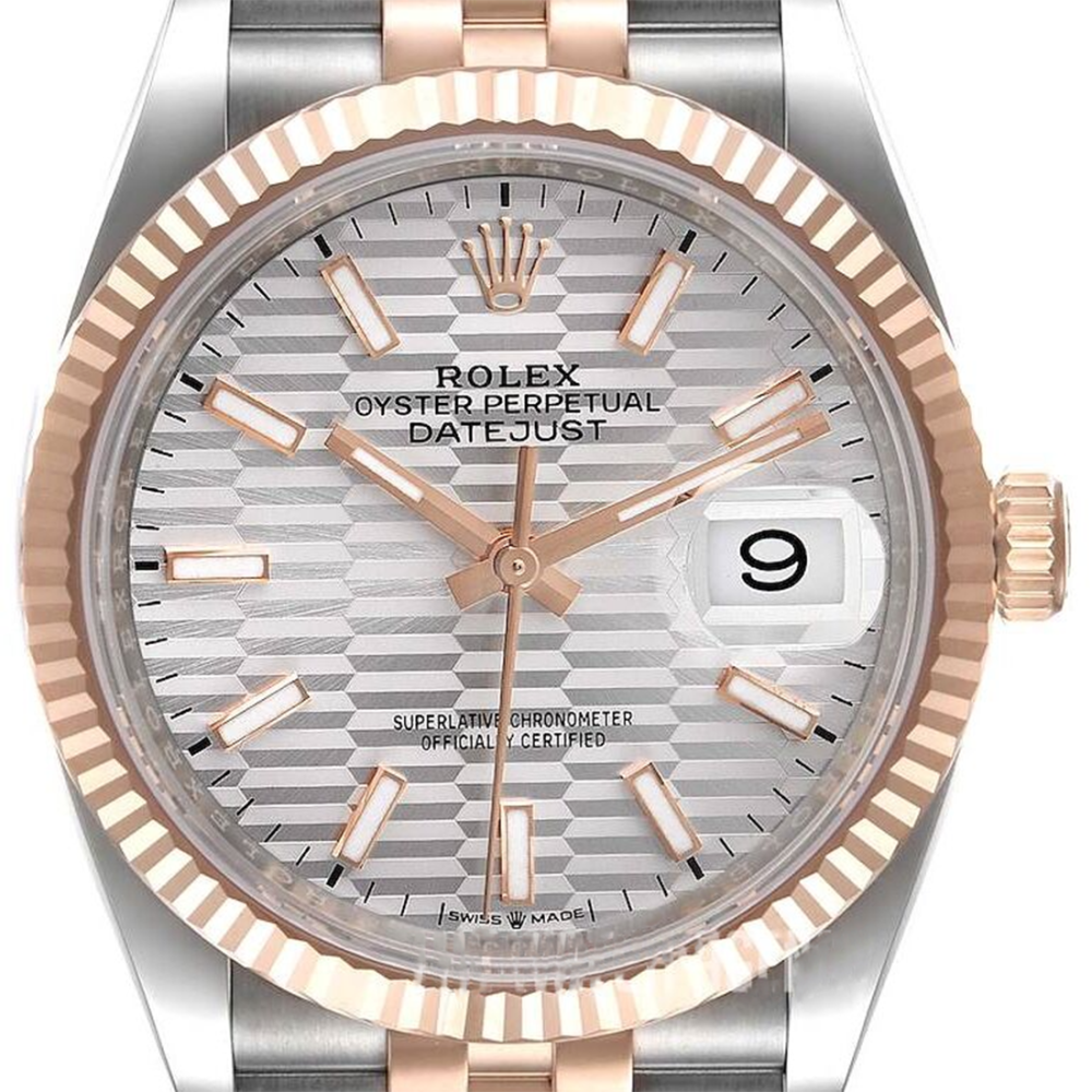 Rolex Datejust Silver Fluted Motif Dial 18ct Everose Gold Watch 126231-0041-2