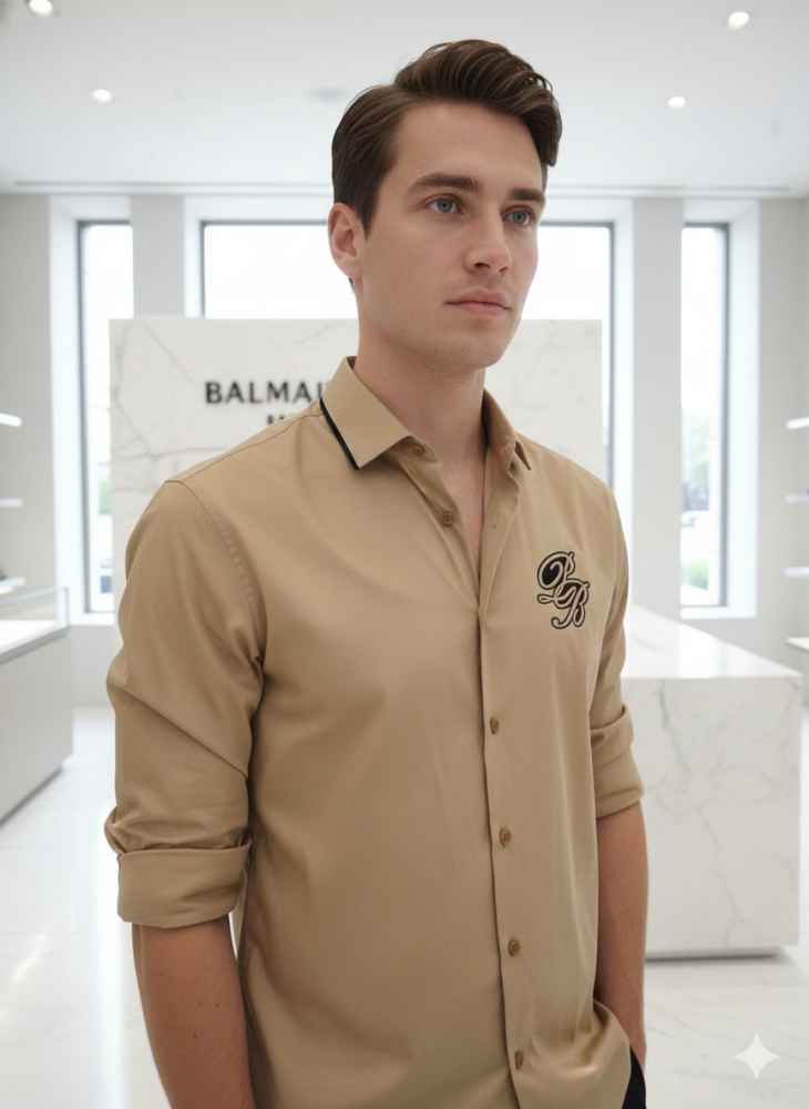 Balmain Embroidered Brown Premium Cotton Shirt-1