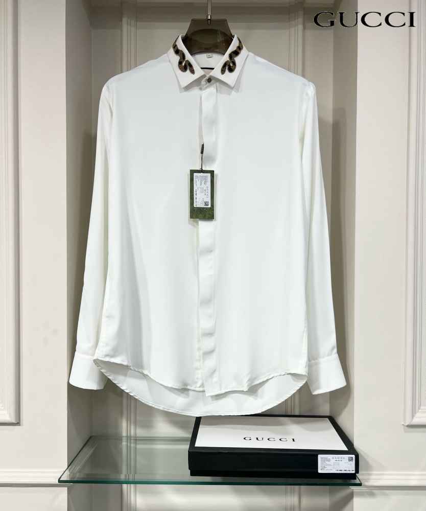Gucci GG Embroidery White Premium Quality Cotton Shirt-thumb-0