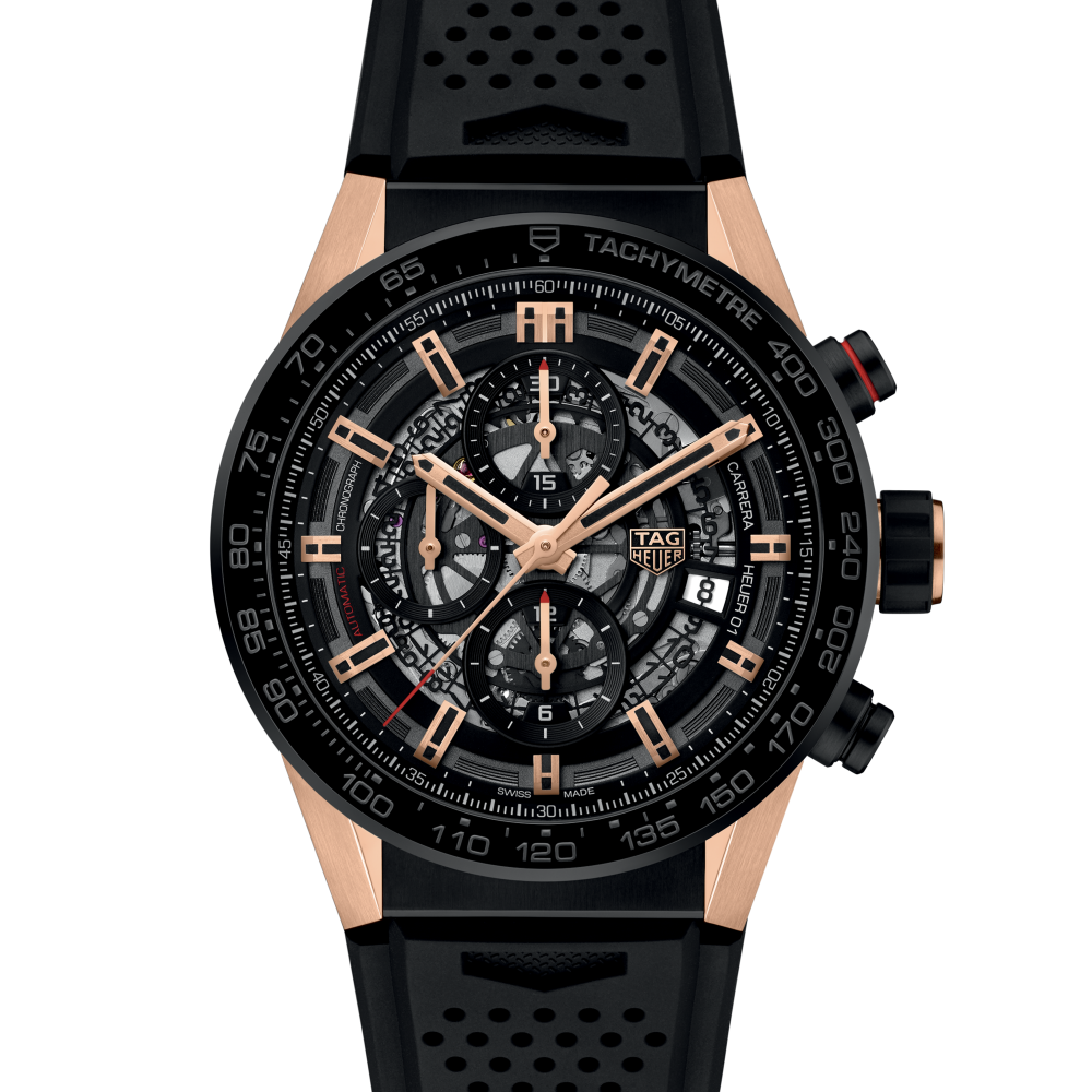 TAG Heuer Carrera Calibre Heuer 01 Rose Gold & Black Dial Watch CAR205A.FT6087-1