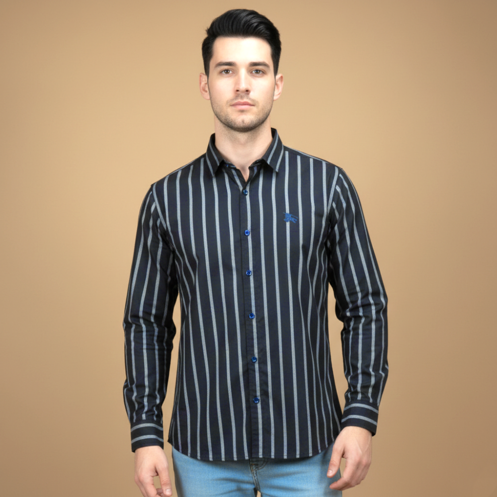 Burberry Embroidered logo Navy Blue Luxury Shirt-1