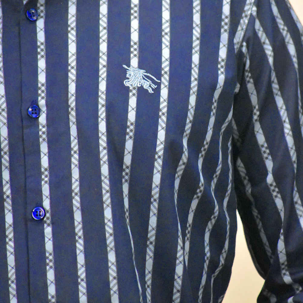 Burberry Embroidered logo Navy Blue Luxury Shirt-4