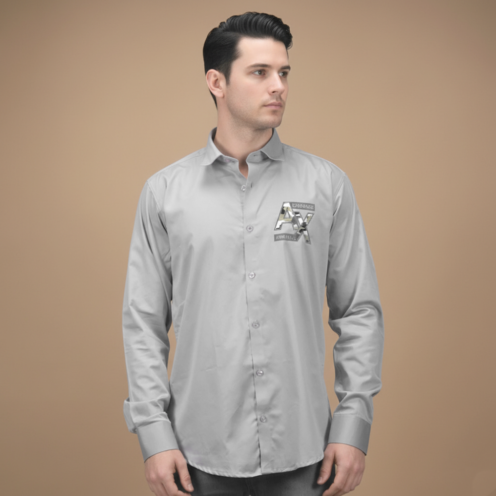 Armani Exchange Grey Premium Cotton Shirt-thumb-1