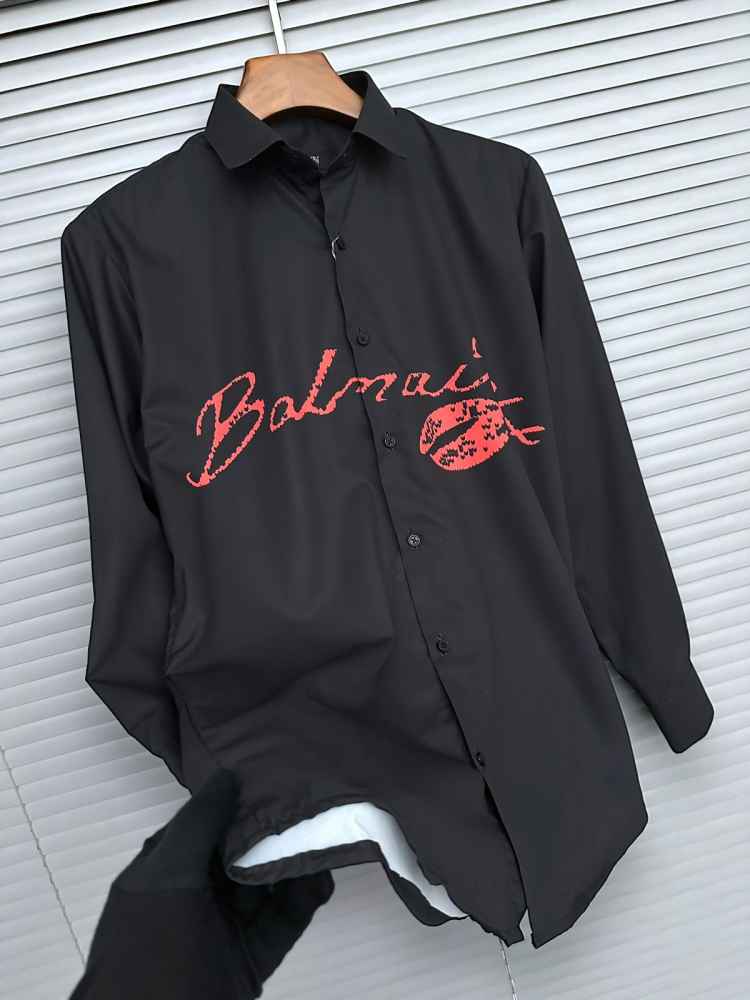 Balmain Embroidered Black Premium Cotton Shirt-1