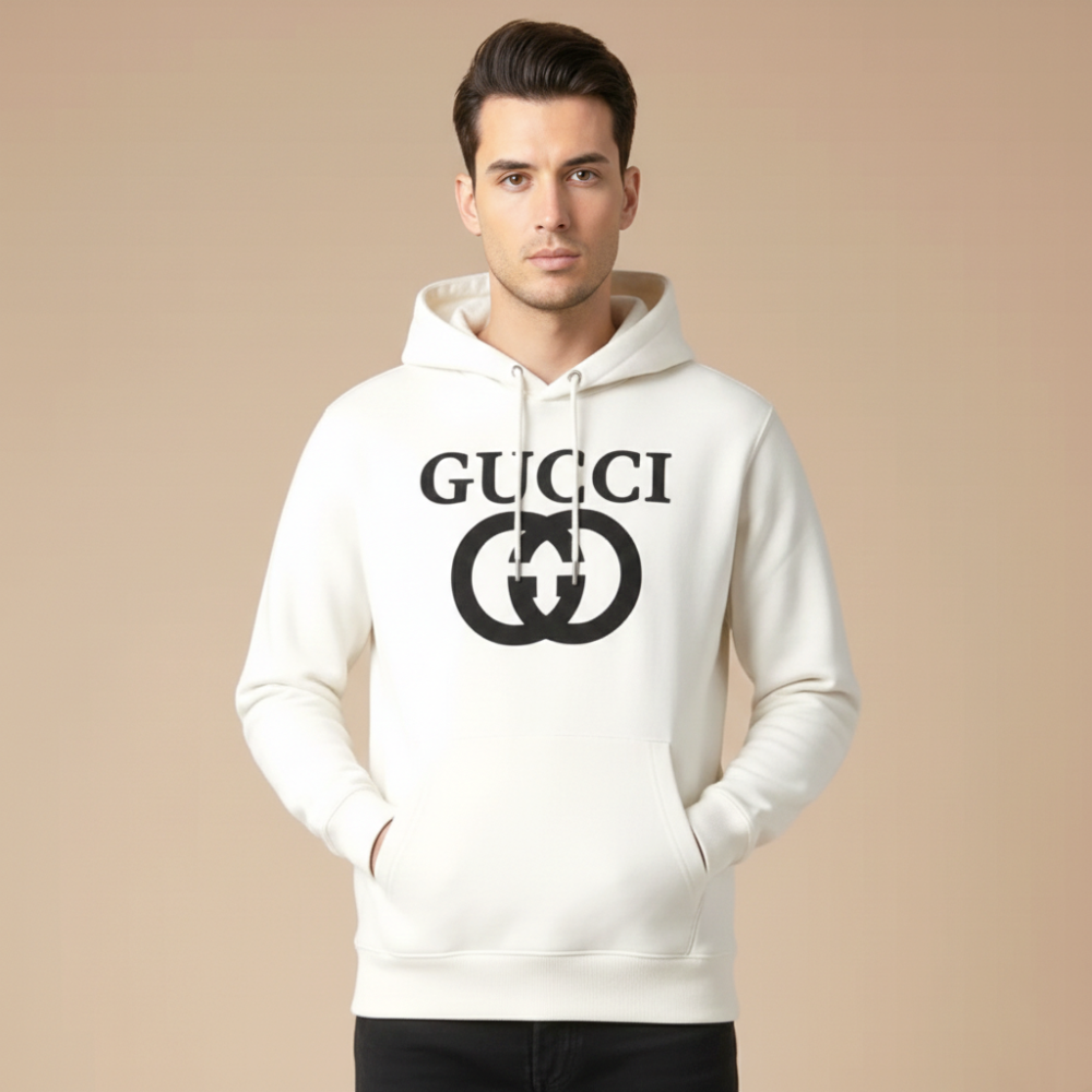 Gucci White Embroidery Logo Premium Quality Hoodie-thumb-0