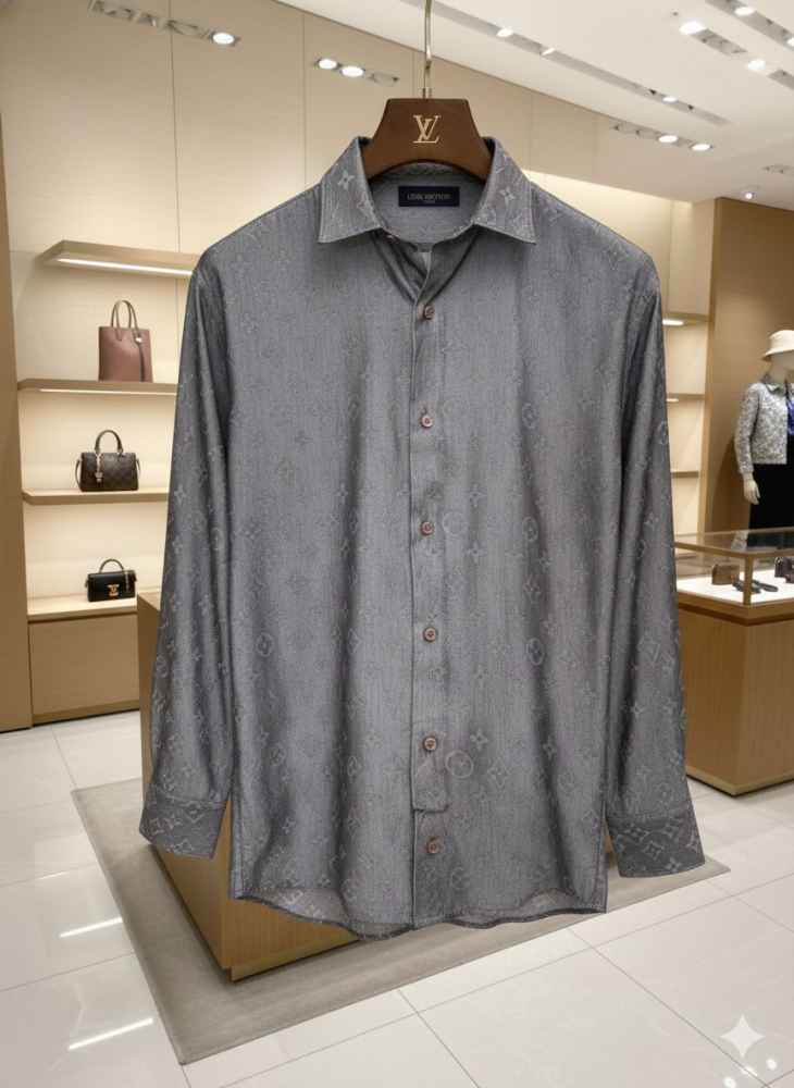 Louis Vuitton Monogram Grey Premium Cotton Shirt-1