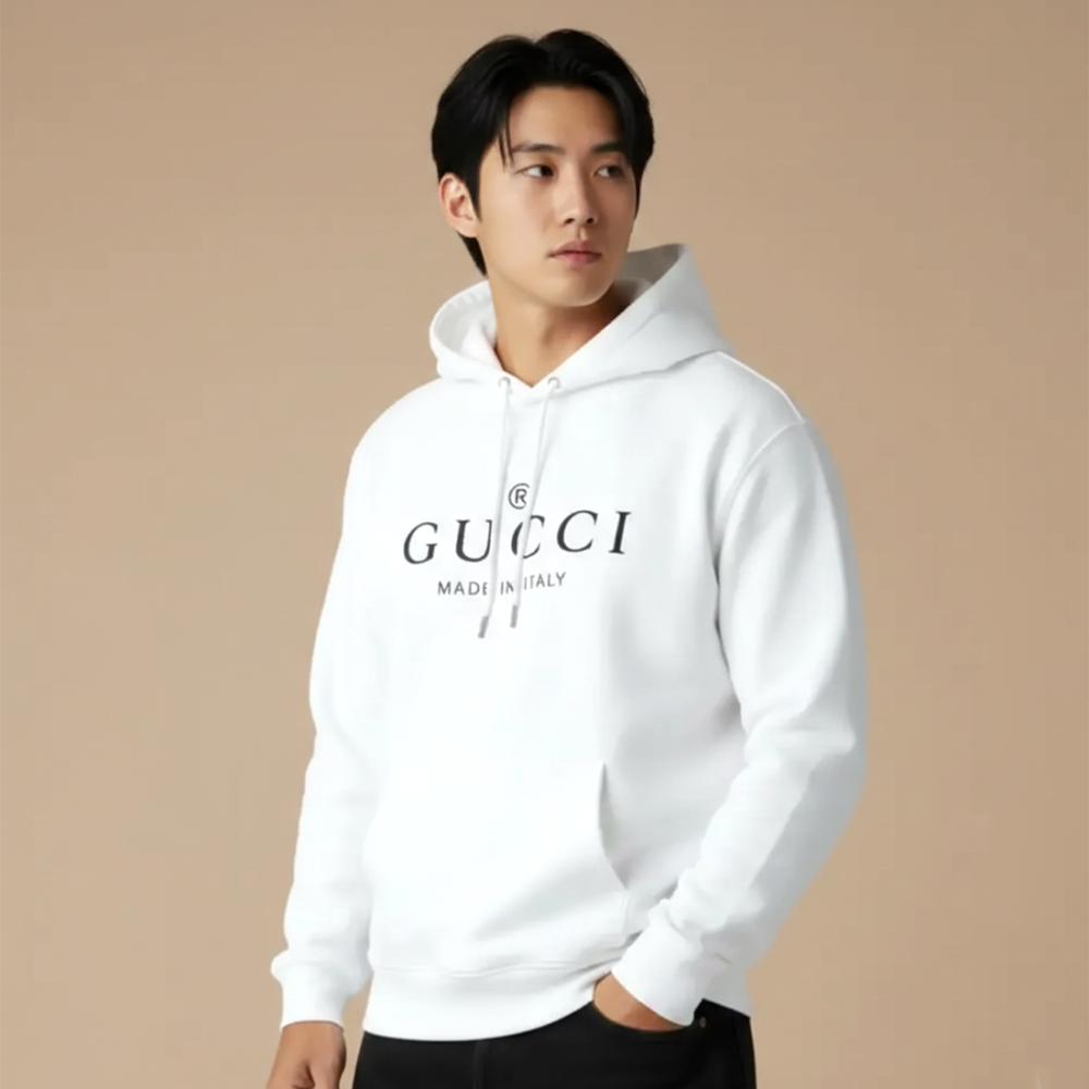 Gucci White Embroidery Logo Premium Quality Hoodie-thumb-0