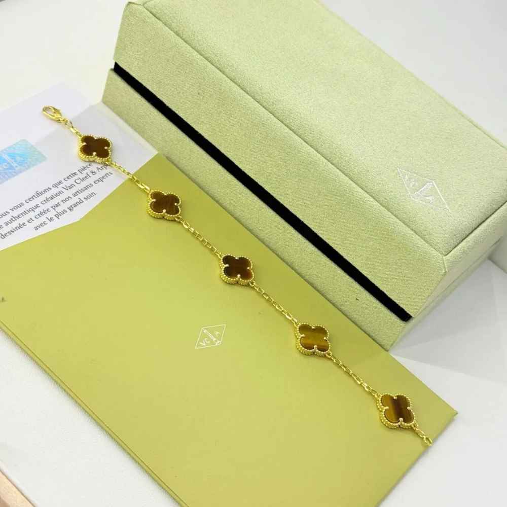 Van Cleef Alhambra Yellow Stone Clover Gold Color Bracelet-thumb-0