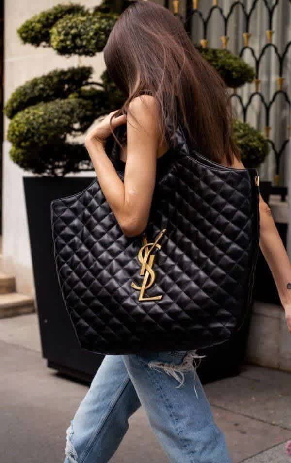 Saint Laurent Black Quilted Leather Maxi Icare Shopping Tote Bag-1