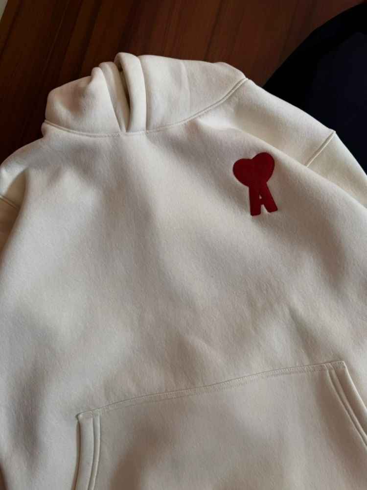 Ami White Embroidery Logo Hoodie-thumb-0