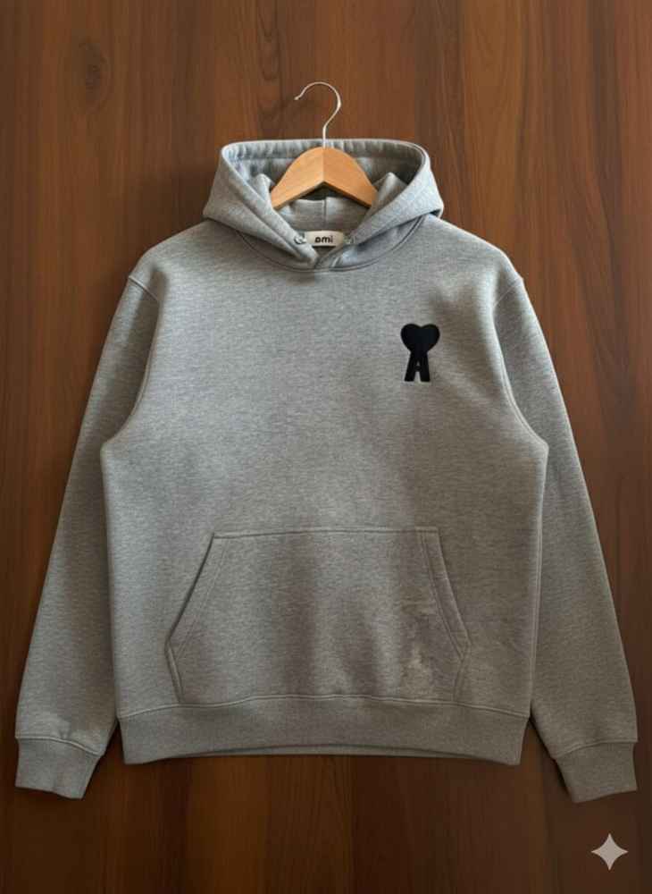 Ami Grey Embroidery Logo Hoodie-thumb-0