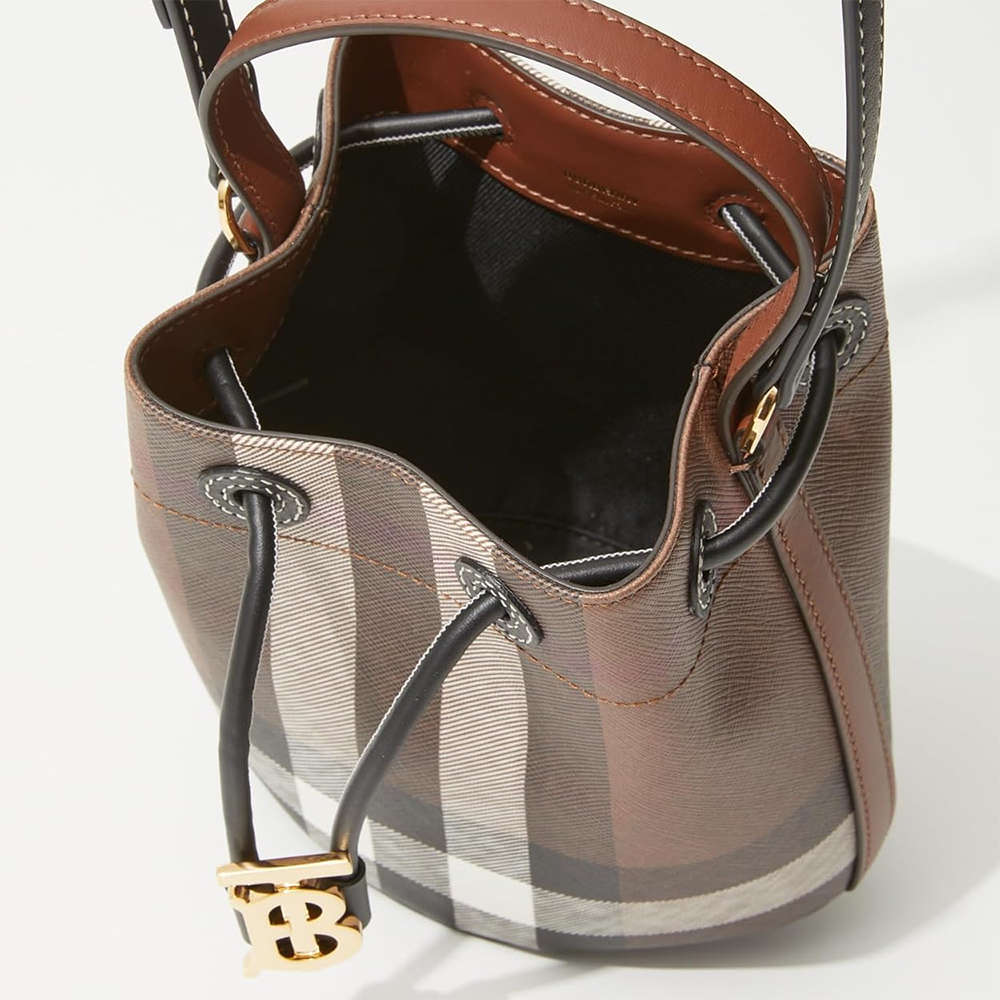 Burberry Dark Birch Brown Checked Bucket Bag-4