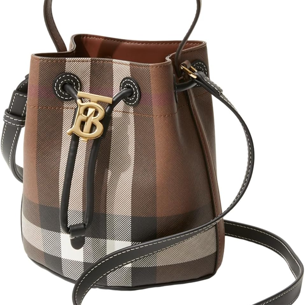Burberry Dark Birch Brown Checked Bucket Bag-7