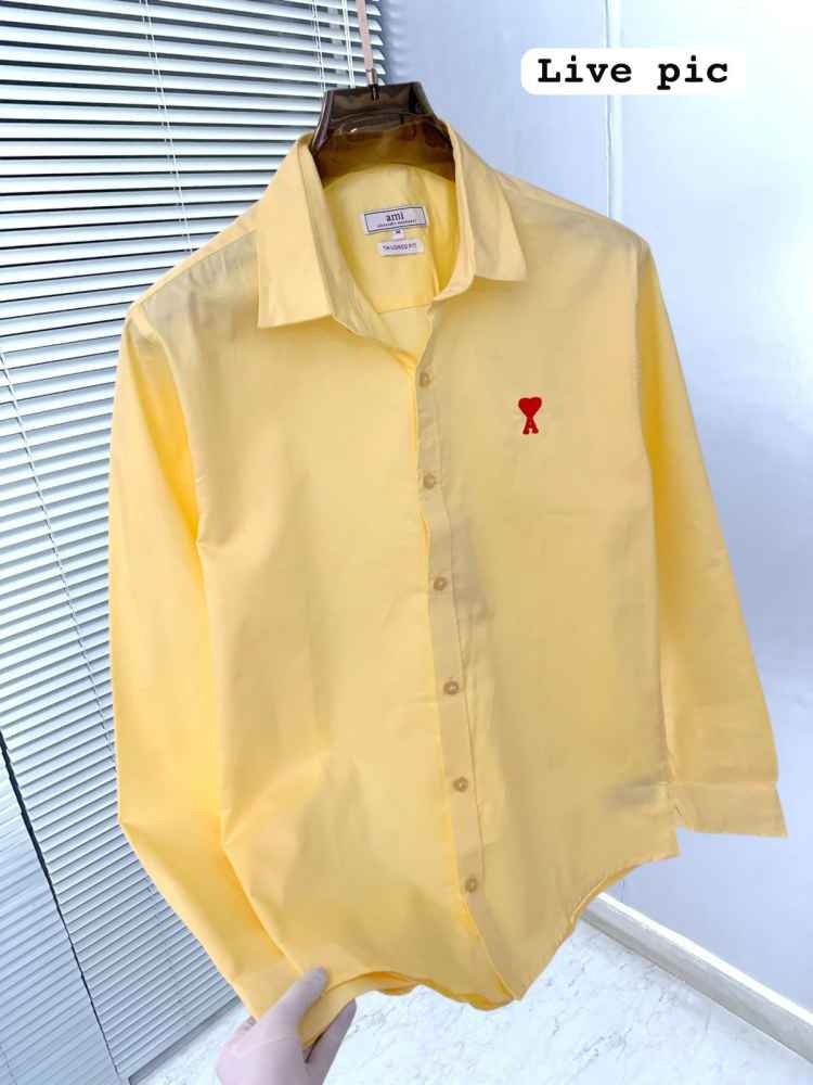Ami Paris Heart Logo Yellow Striped Shirt-2