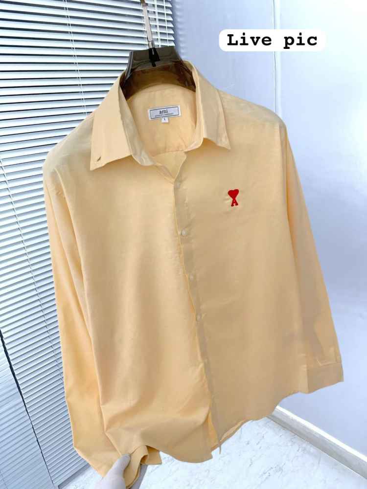 Ami Paris Heart Logo Yellow Striped Shirt-1
