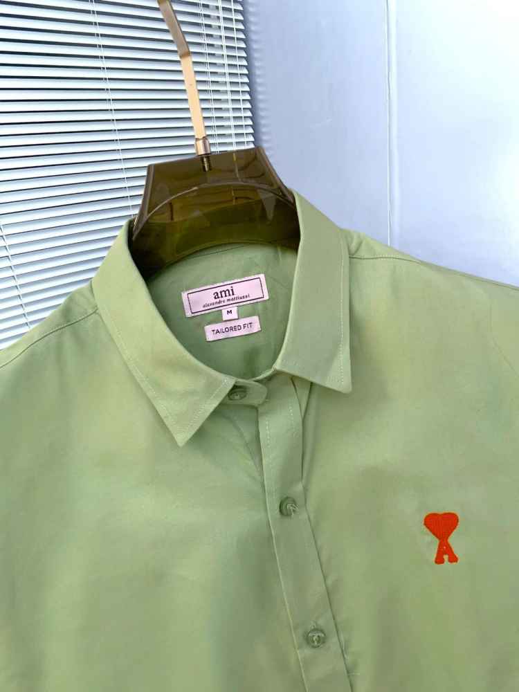 Ami Paris Heart Logo Green Striped Shirt-1