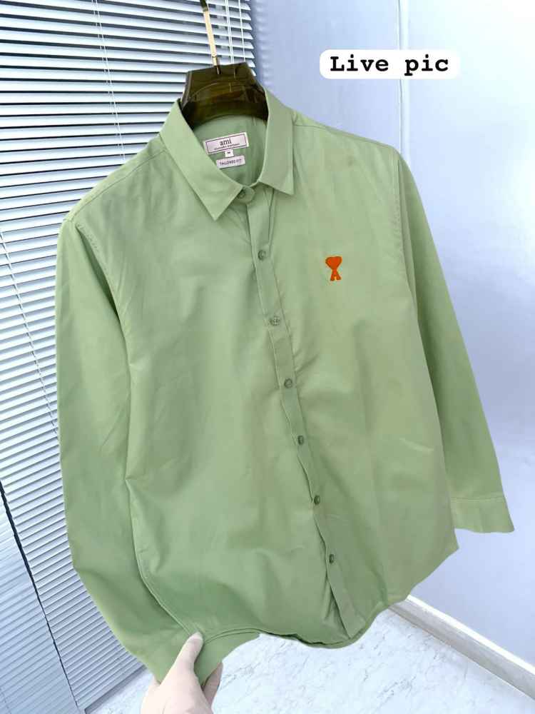 Ami Paris Heart Logo Green Striped Shirt-2