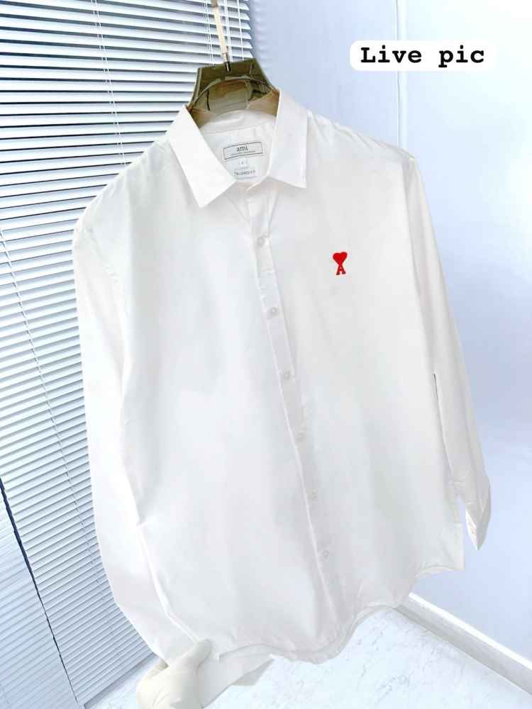 Ami Paris Heart Logo White Striped Shirt-2