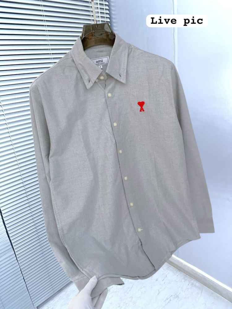 Ami Paris Heart Logo Grey Striped Shirt-2
