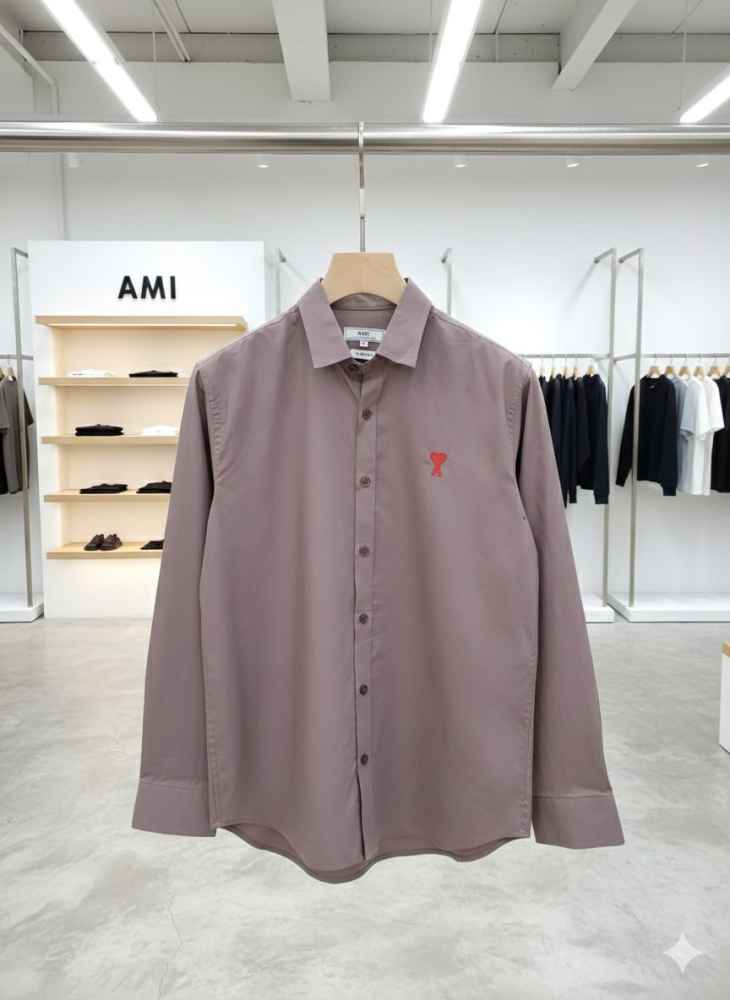 Ami Paris Heart Logo Purple Striped Shirt-thumb-0