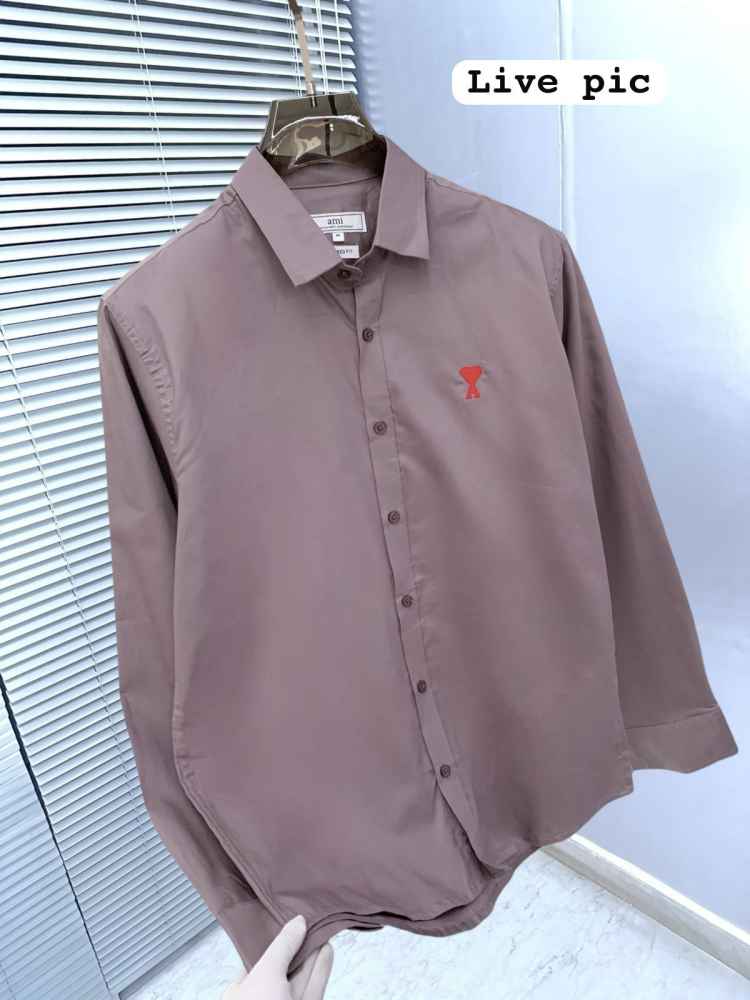 Ami Paris Heart Logo Purple Striped Shirt-thumb-2