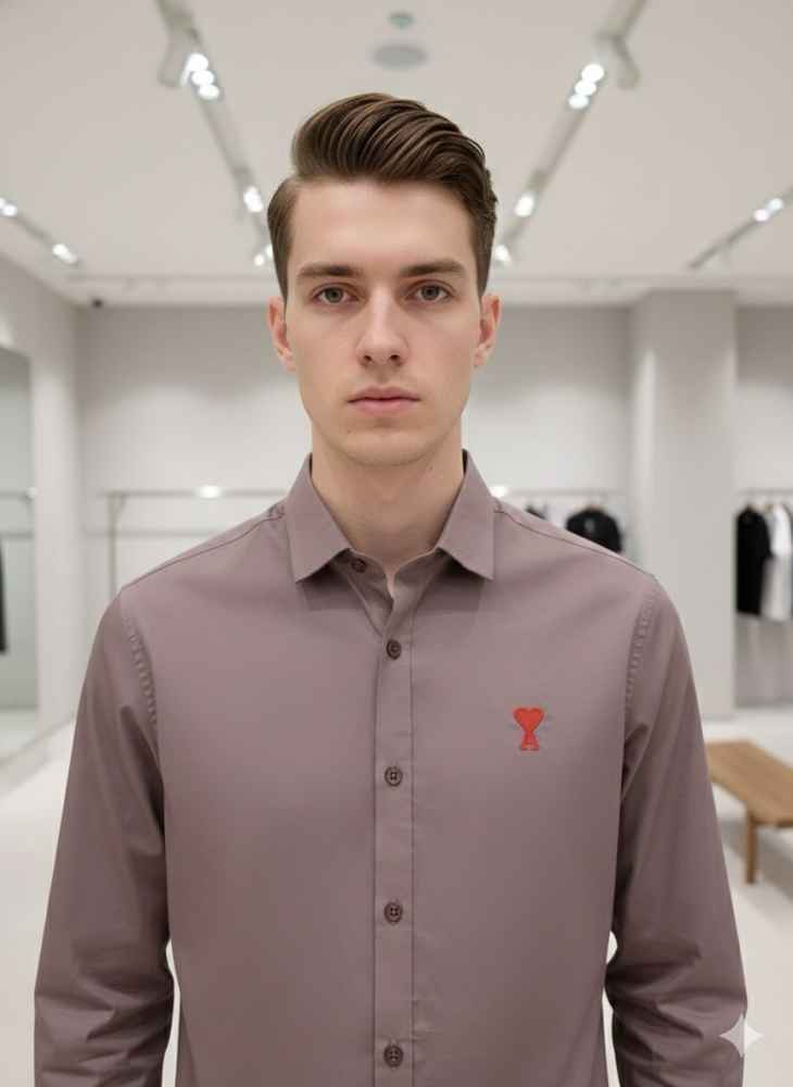 Ami Paris Heart Logo Purple Striped Shirt-thumb-1