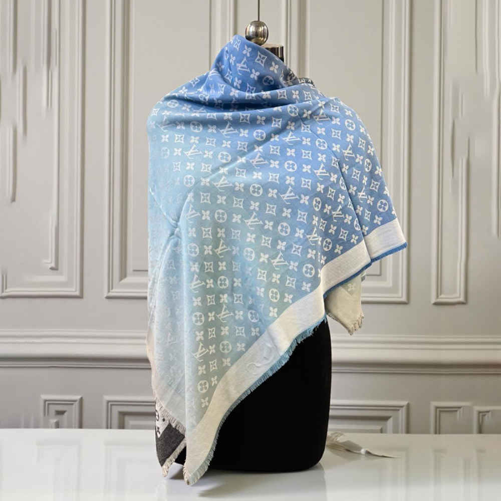 Louis Vuitton Black & Blue Semi Wollen Monogram Gradient Shawl-thumb-2