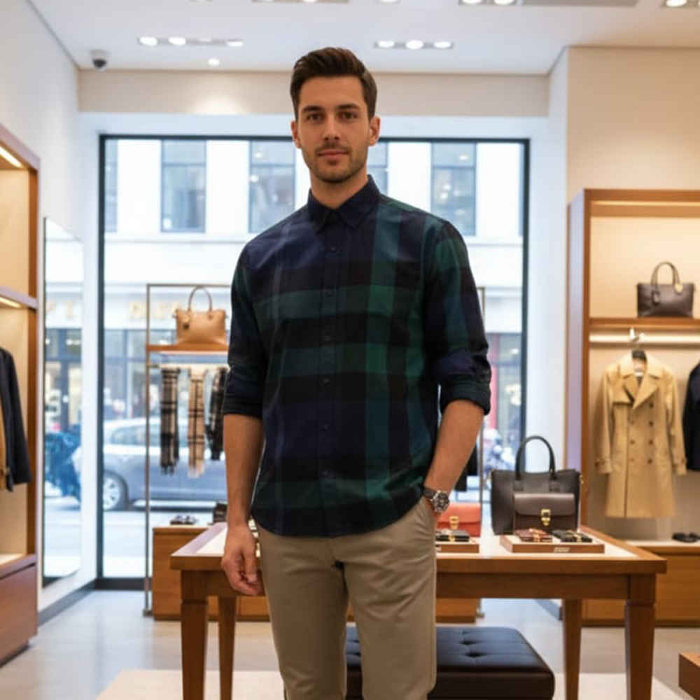 Burberry Blue & Green Premium Quality Shirt-thumb-2