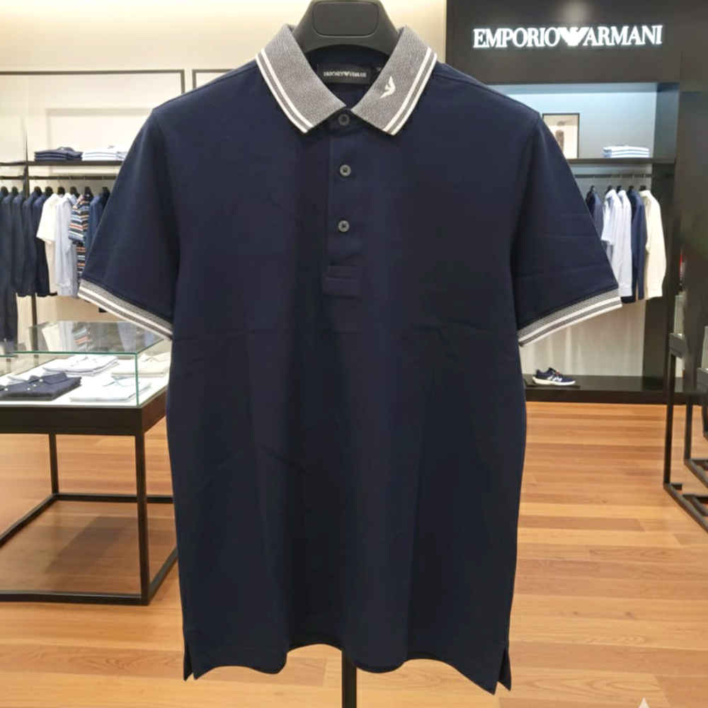 Emporio Armani Lycra Blue Premium Collar T-shirt-thumb-1