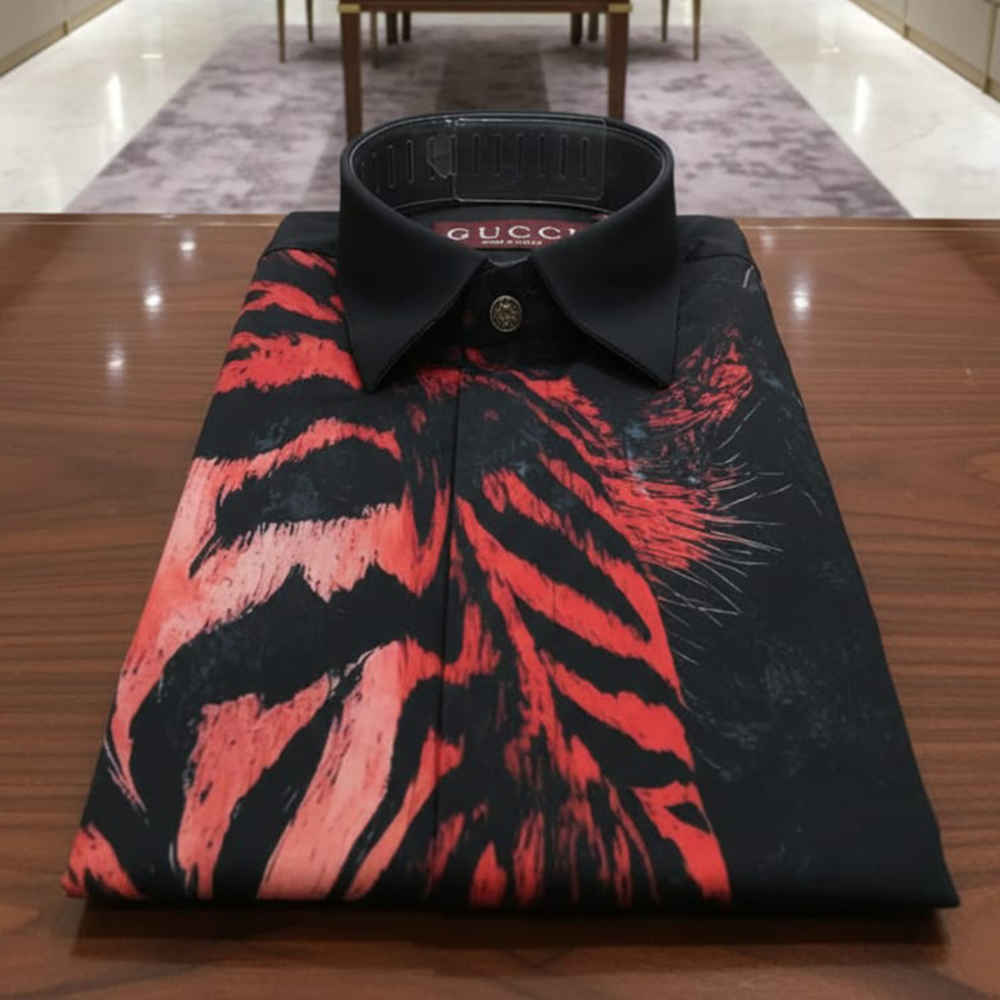 Gucci Tiger Print Black Premium Quality Cotton Shirt-2