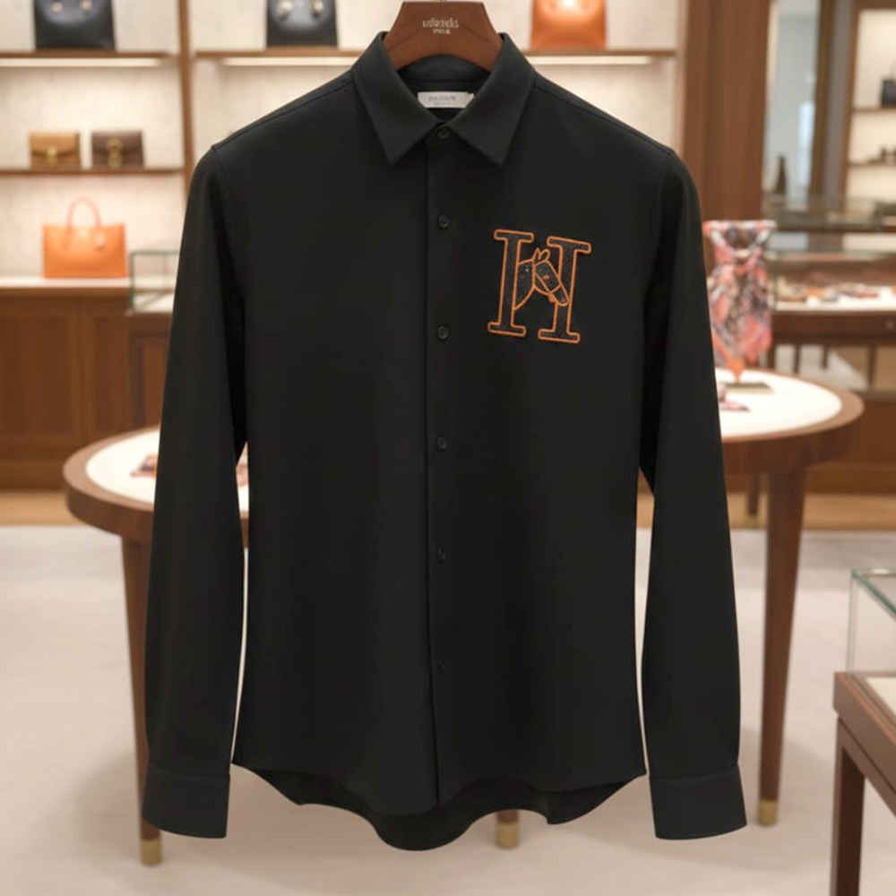 Hermès H Logo Embroidery Black Premium Shirt-1