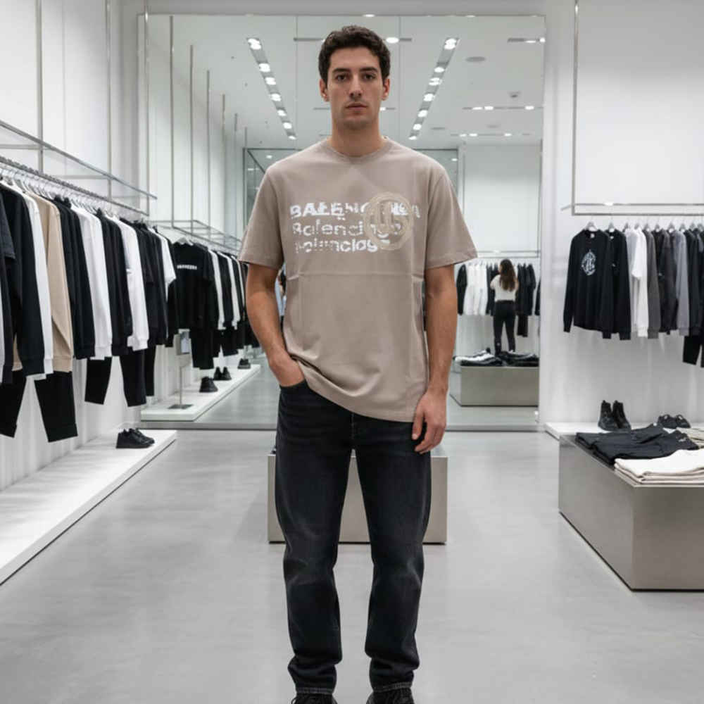 Balenciaga Beige Premium Quality T-shirt-2