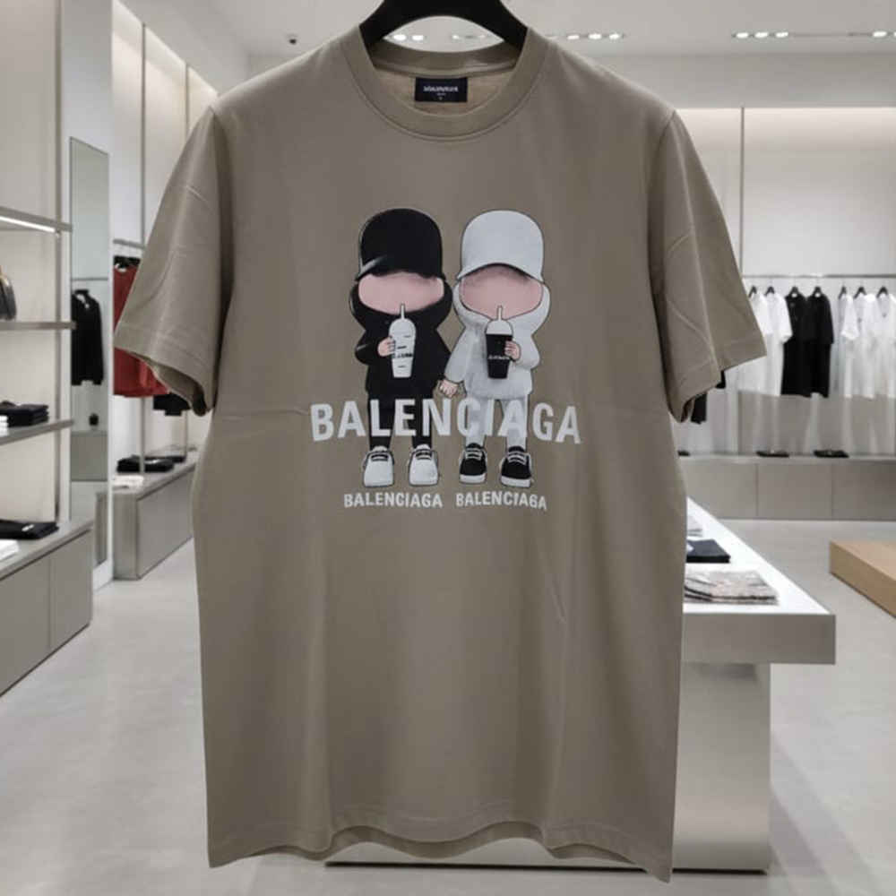 Balenciaga Beige Premium Quality T-shirt-1