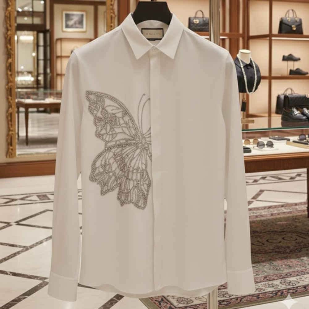 Gucci Butterfly Print White Premium Shirt-thumb-1