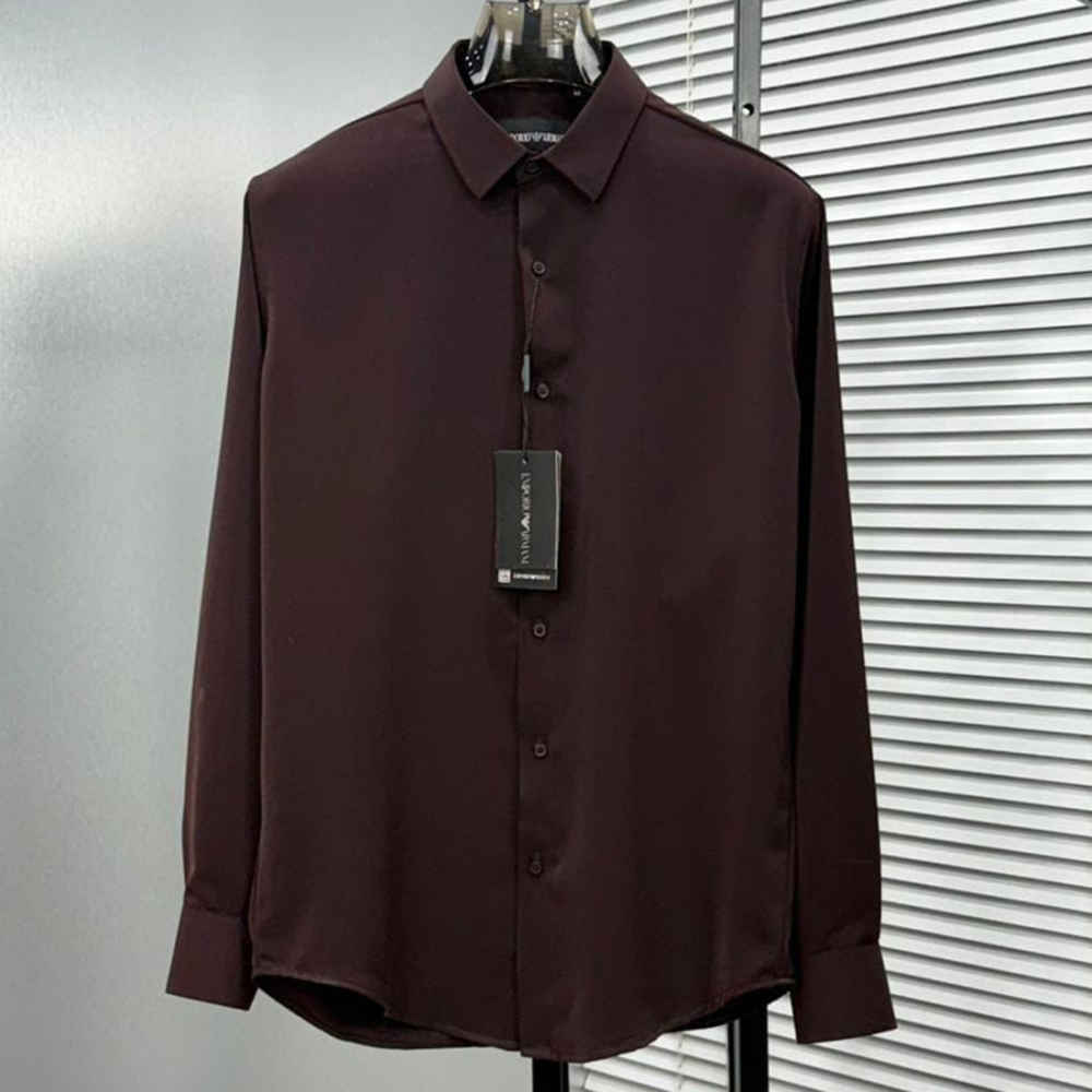 Emporio Armani Wine Premium Quality Stretchable Shirt-thumb-0