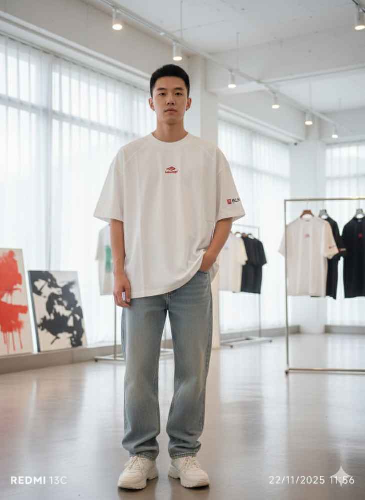 Balenciaga White Premium Quality Baggy Fit T-shirt-thumb-0